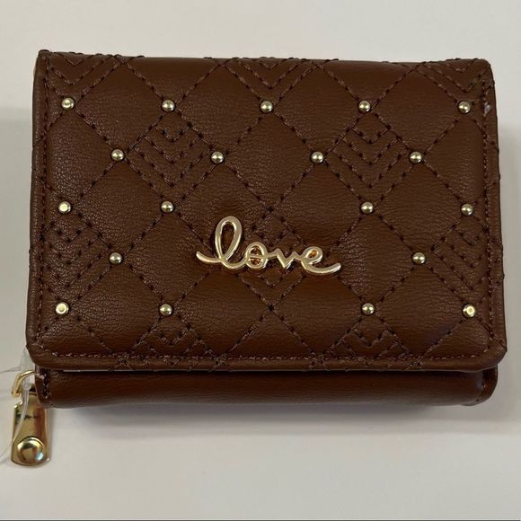 Quilted Studded Love Wallet - Dark Brown - Gift Idea - Picture 5 of 7